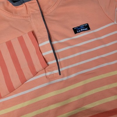 LL Bean Striped Pullover Women XL Petite Coral Orange Mock Neck Snap 501539 Exc