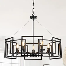 5-Light Black Geometric Chandelier,Height Adjustable Industrial Chandelier fo...