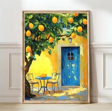 Zitronenbaum Terrasse Sommer Leinwand Bild - gerahmter Druck - Poster Papier - Wandbild