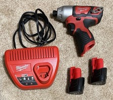 MILWAUKEE • 2462-20 M-12-Volt 1/4" Hex Impact Driver w/ CHARGER + 2 Batteries EX