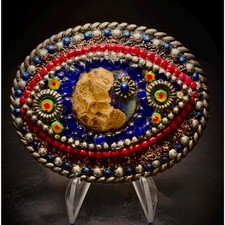 Celestial Belt Buckle with Coral Fossil Gemstone -- Major Glam