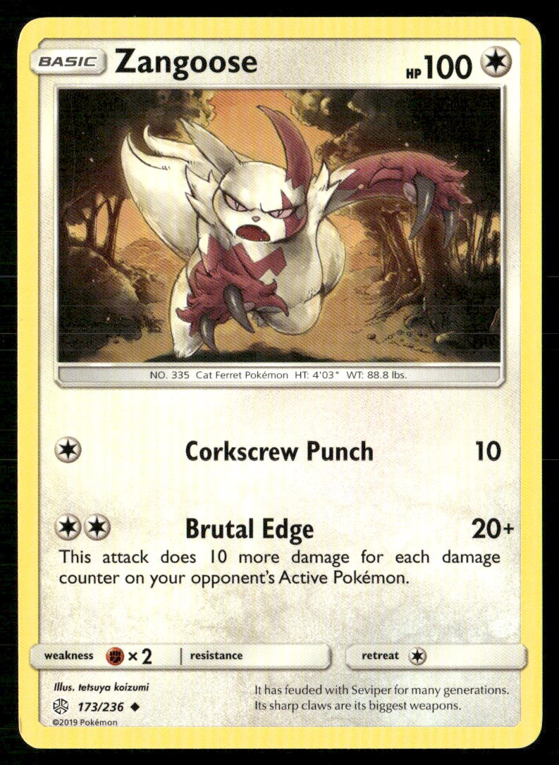 Zangoose 173/236 Uncommon Cosmic Eclipse Pokemon Lightly Played