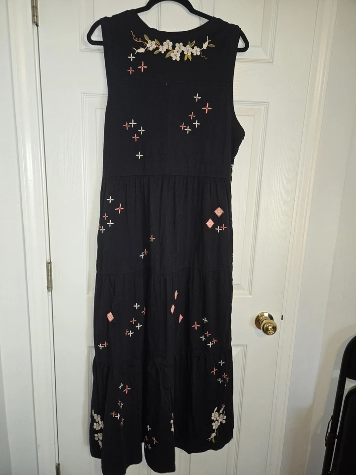 Johnny Was NWOT Ceretti Tiered Maxi Tank Dress Floral Embroidered Black Size XL - Image 2 of 4