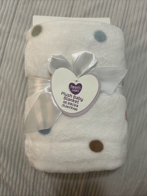 Parent's Choice Polka Dot Baby Blanket White Gray Blue Green Brown Neutral Plush