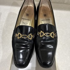 Bruno Magli Women s Black Loafers 10B Signature Gold Buckle