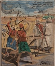 TABLEAU SIGNÉ ET DATÉ PONTOY -ET DÉDICACÉ PERSONNAGE ORIENTALISTE A IDENTIFIER