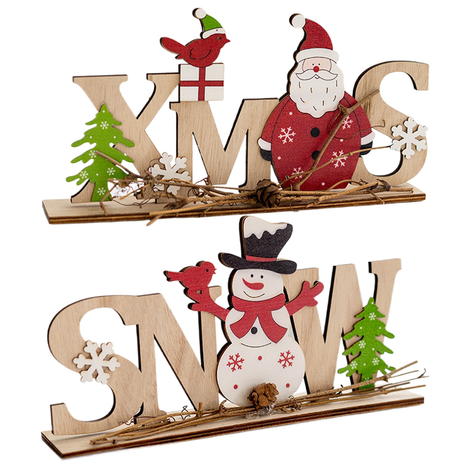 Christmas Table Decorations Santa Claus Snowman Centerpiece Creative Wooden Sign