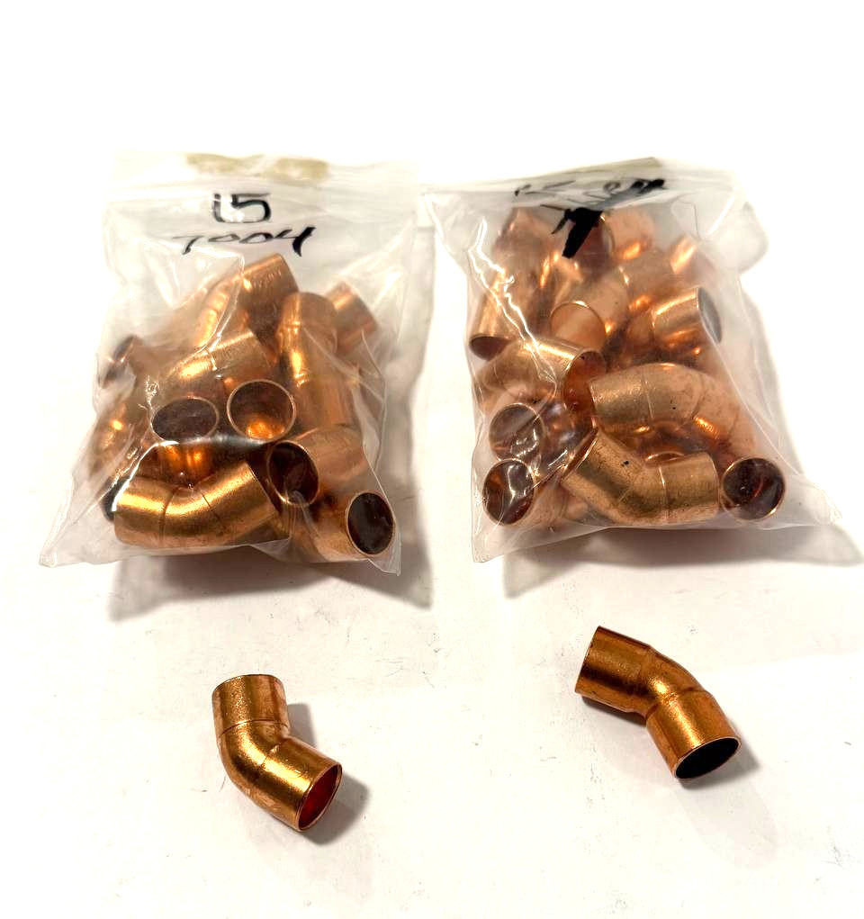 30 Pcs Mueller & NIBCO Copper 45 Degree Elbow 1/2" FTG x SWT (C)