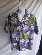 Pacific Legend Mens Shirt XL Frangipani Monstera Fern  Hawaii Purple Floral Tz