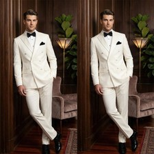 Ivory Men's Suits Double Breasted Peak Lapel Formal Business Wedding Dinner 2Pcs