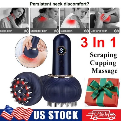 3In1 Electric Heated Cupping Therapy Set Gua Sha Anti Cellulite Therapy Massager