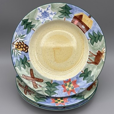 Bella Ceramica SIERRA 10.75'' Dinner Plates Replacement Set of 3 Cabin Moose READ