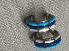 Earrings Sterling Silver with Blue Colorful lines cuff vintage Indian tribe — photo 3