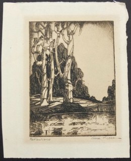 Gene Kloss 1924 Etching "Reflections" Signed In Pencil 6" X 5"