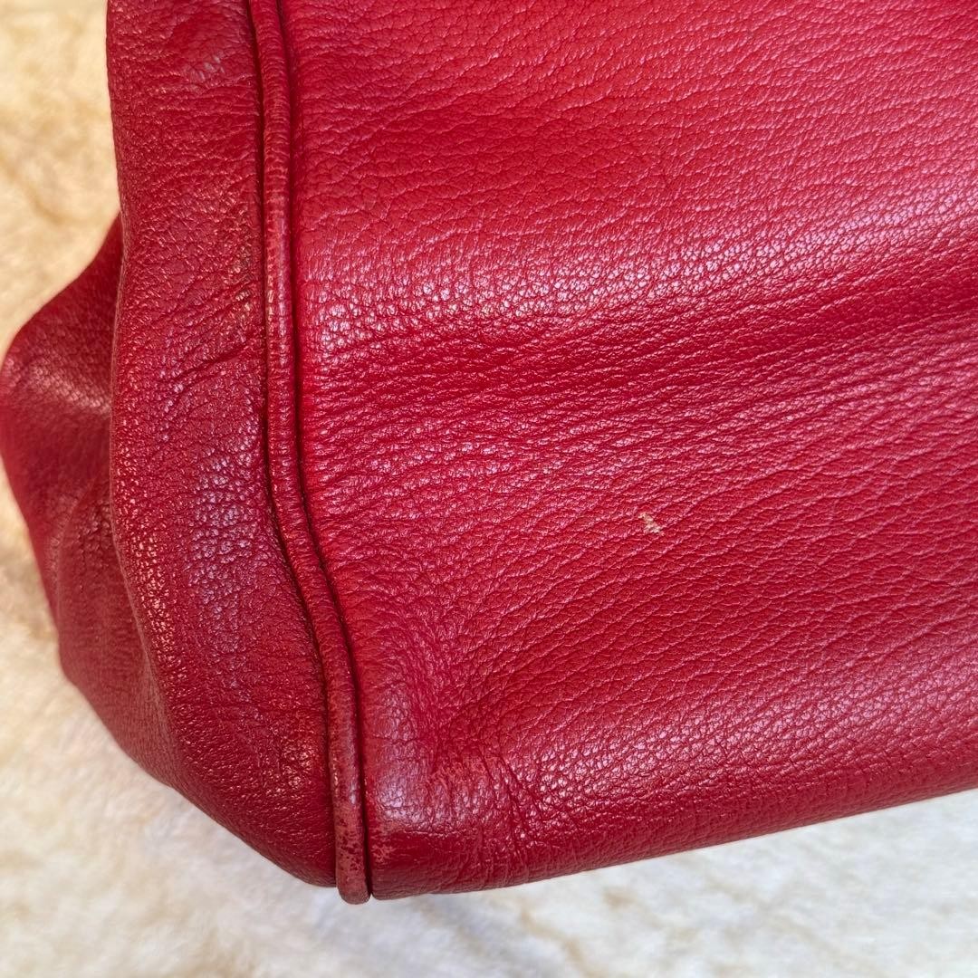 PRADA Hand Bag Clasp Purse Leather Red Silver thumbnail 15
