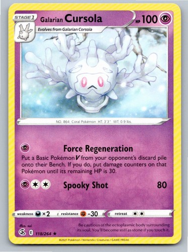 2021 POKEMON GALARIAN CURSOLA FUSION STRIKE 118/264 R NM A59219 FREE S&H