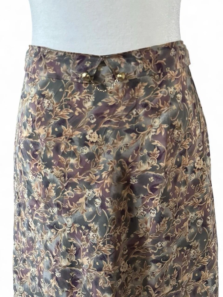 Maxi Falda Floral Satinada Vintage Años 70 80 Detalle Cadena Dorada Boho M Foto 2 de 3