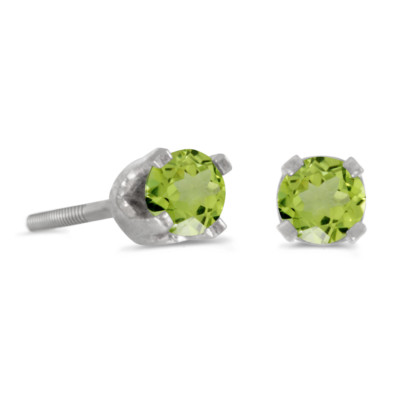 14K zierliche Weißgold runde Peridot Kinder Schraubverschluss Ohrstecker