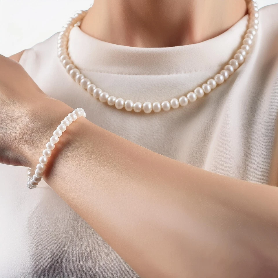 Perlenketten-Set Perlenkette + Perlenarmband Set Herren Damen Unisex