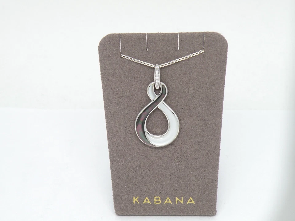 Authentic Kabana 14k White Gold, Black & White Mother of Pearl, Diamond, Pendant - Image 2 of 4