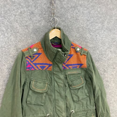 Superdry Jacket Womens XS Green Aztec Cotton Zip Pockets Windbreaker A7007 - Picture 3 of 10