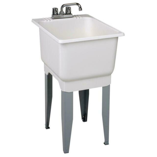 Mustee 12C Freestanding Utility Sink with Drain and Faucet - White