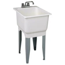 Mustee 12C Freestanding Utility Sink with Drain and Faucet - White