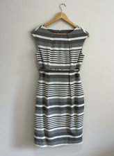 Calvin Klein Sheath Dress Gray White Stripe Tailored Classic Minimalist Sz 10