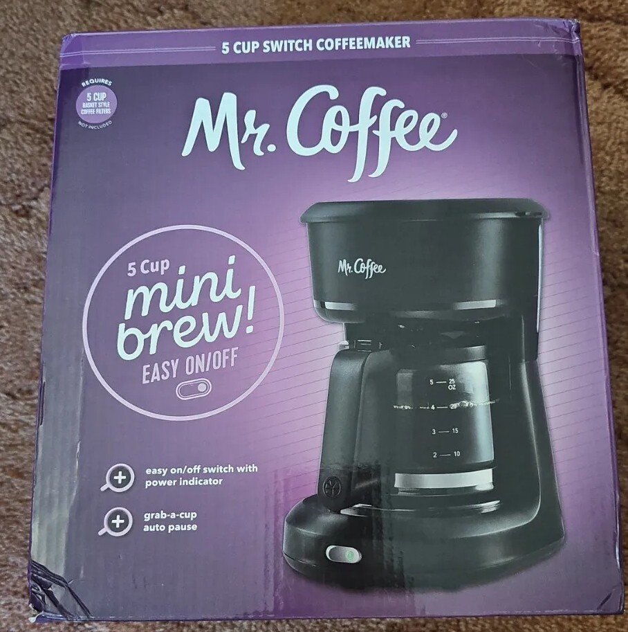 Mr. Coffee 5Cup Mini Brew Switch Coffee Maker Black Auto Pause Easy On