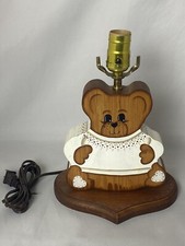 Teddy Bear Wood Base Lamp WORKS NO SHADE
