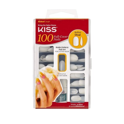 #ad Kiss Products 100 Full Cover Nails Active Oval 0.24 Pound Medium NEW $11.22