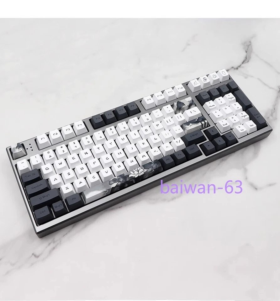 Ink Lotus Flower Theme Black&White Custom Keycap Set For Mechanical Keyboard - Image 3 of 4