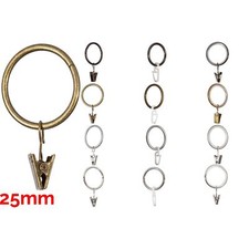 Curtain Rings Clips Hooks Metal Plastic 25mm Pole/Rod 4 Color 3 Type