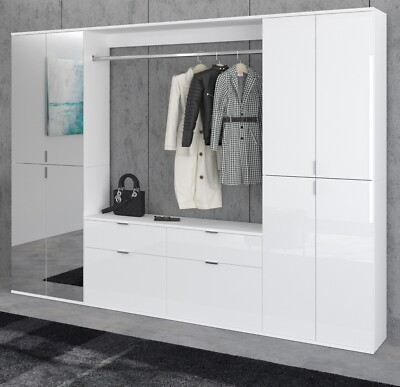 Flur Garderobe Set Garderobenschrank Schuhschrank weiß Hochglanz Spiegel SystemX