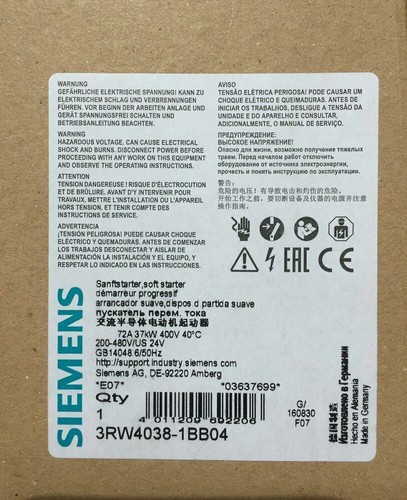 1 pieza nuevo en caja Siemens 3RW4038-1BB04 arranque suave envío gratuito - Imagen 1 de 4