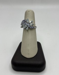 Tanzanite and Colorless Stone Floral Cluster Sterling Silver Ring Size 7.25