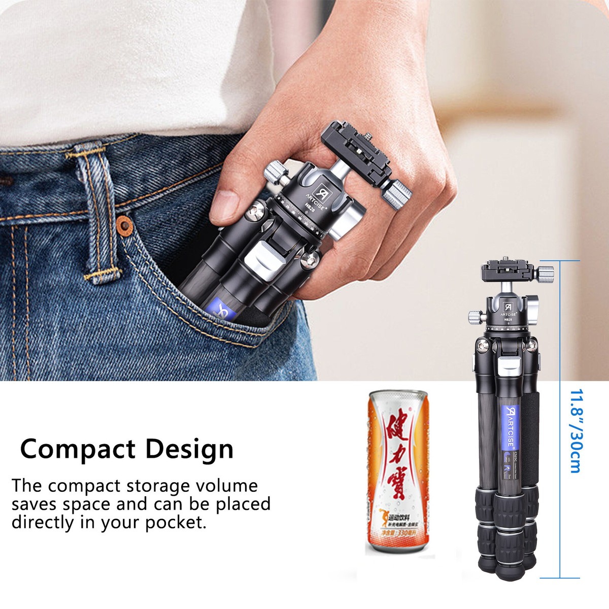 Carbon Fiber Tripod Compact Travel Tripod Desktop Tripod with Ball
