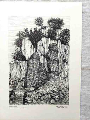 Subiaco (Roma) Rouine Nerone Walter Trümpy 7 Litographie Druck 25x35 cm