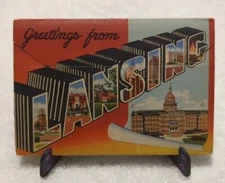 Vintage Linen Postcard ~ Greetings From LANSING, MI ~ Beautiful Design ~ EUC