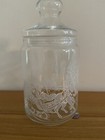 AVON PRESIDENT'S CLUB HOLIDAY GIFT - GLASS COOKIE JAR ETCHED SLEIGH DESIGN  — photo 6
