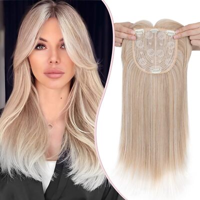 Silk/Mono Base Clip in Hairpiece REAL Hair Extensions Topper Toupee Top  Piece US