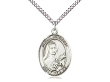St Therese of Lisieux Medal 1" High Sterling Medal on a 20'' Sterling Curb Chain
