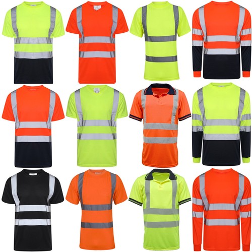 HI VIS VIZ POLO T SHIRT HIGH VISIBILITY REFLECTIVE TAPE SAFETY SECURITY ...