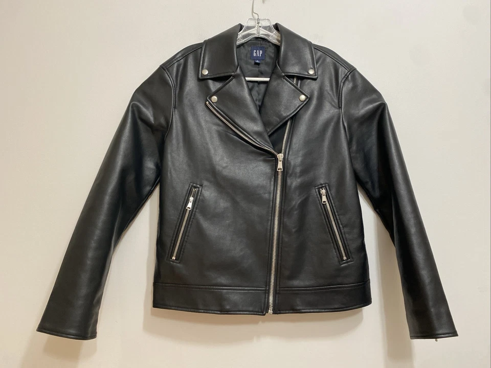 Gap Oversized Faux-leather Moto Jacket Women’s Sz Small TALL Rider Motorcycle