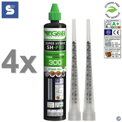 G&B 4x Verbundmörtel InjektionsmörteI SH-PRO Montagemörtel 300ml + 8 Statikmischer