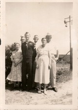 Vintage 1940s Black  White Group Photo with US Navy Sailor WW2 Era