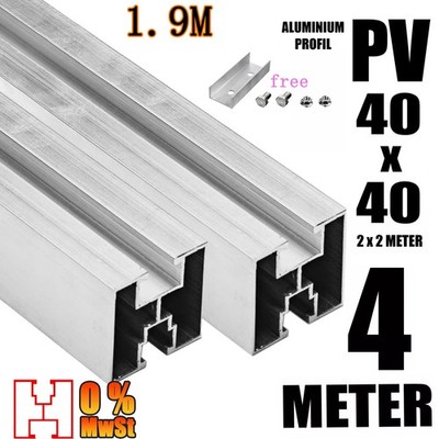 2 METER ALU PV Solarprofil 40x40 BV Nut 10 & Nut 8 Solarschiene Montageprofil