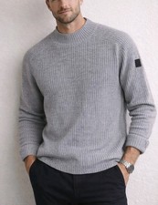 Rhone Sweater Mens Medium Gray Wool Cashmere Ribbed Crewneck Luxury