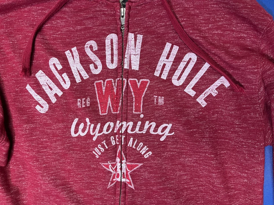 Heather Red Full-Zip Hoodie, Jackson Hole WY, Size M - Image 2 of 4