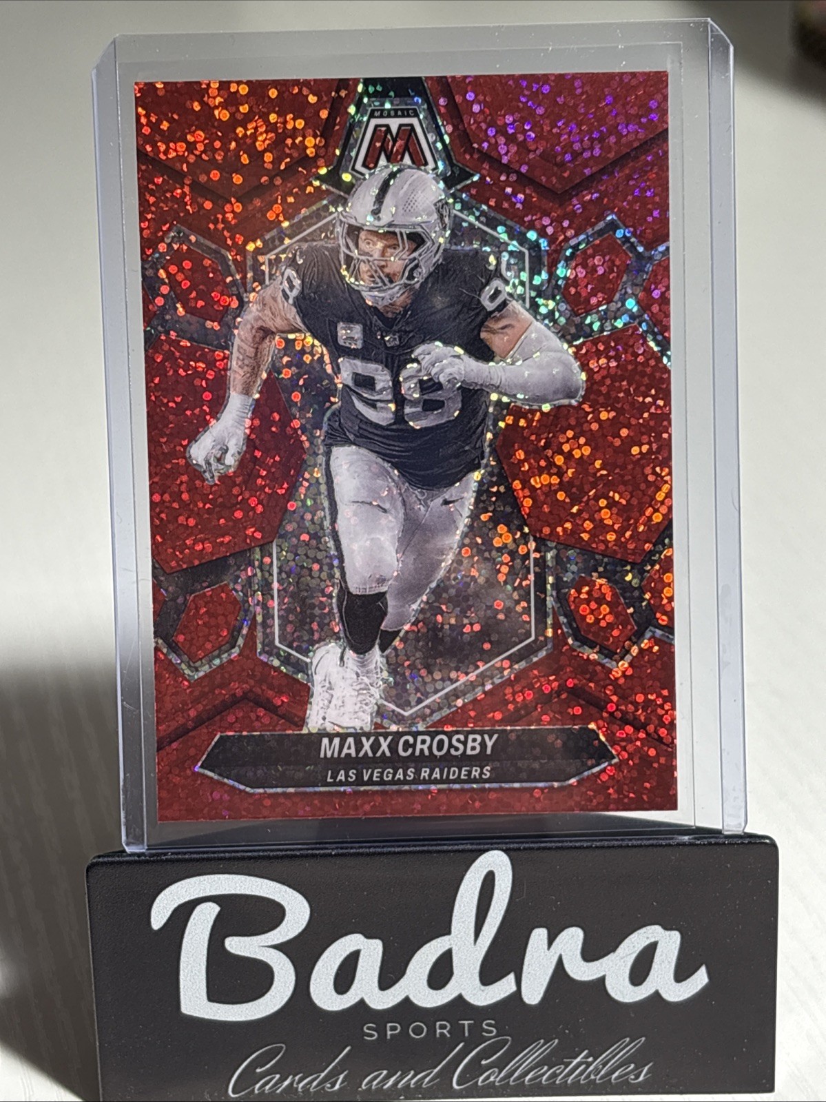 2024 Panini Mosaic #118 Maxx Crosby - Red Sparkle Prizm 🔥 Las Vegas Raiders